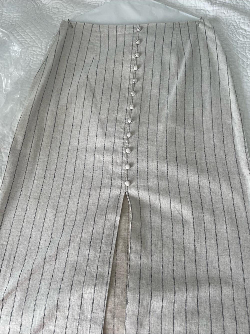 Banana Republic Beige Pinstripe Midi Skirt with Button Detail
